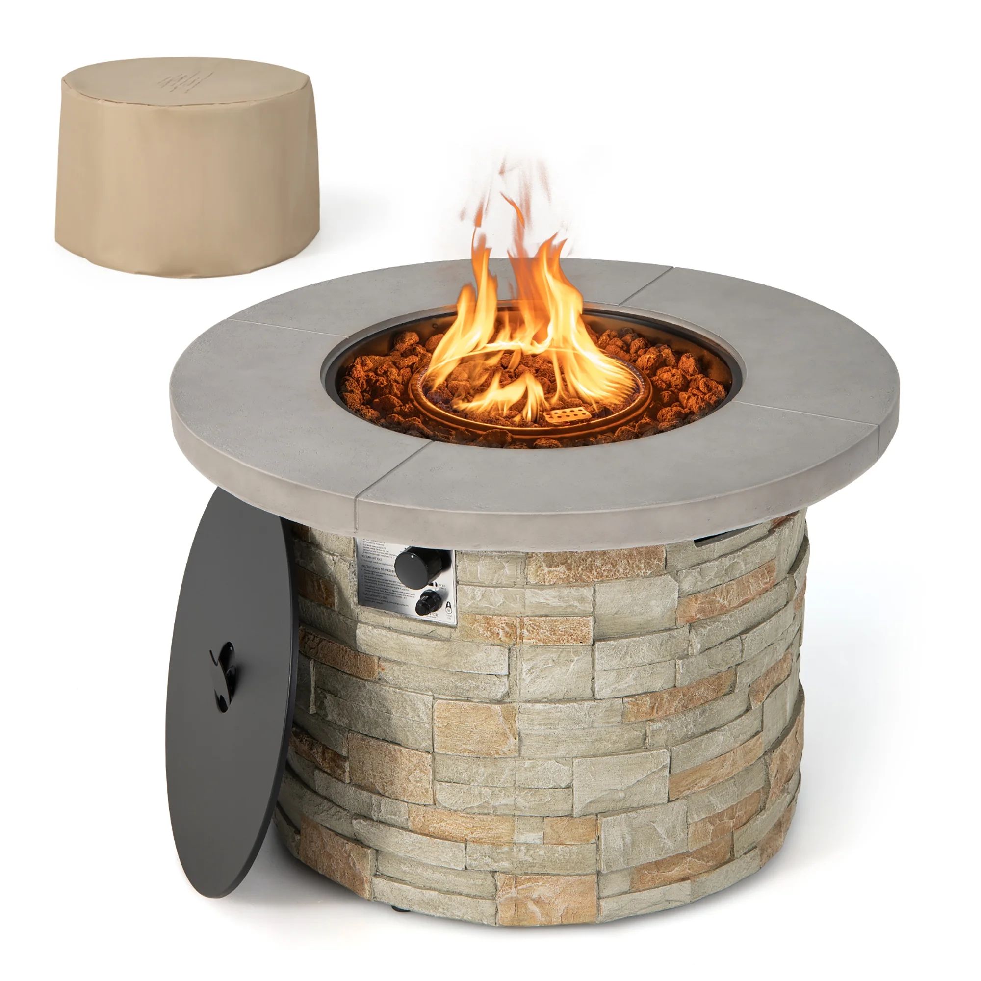Costway 36'' Round Propane Gas Fire Pit Table Faux Stone w/ Lava Rock PVC cover | Walmart (US)