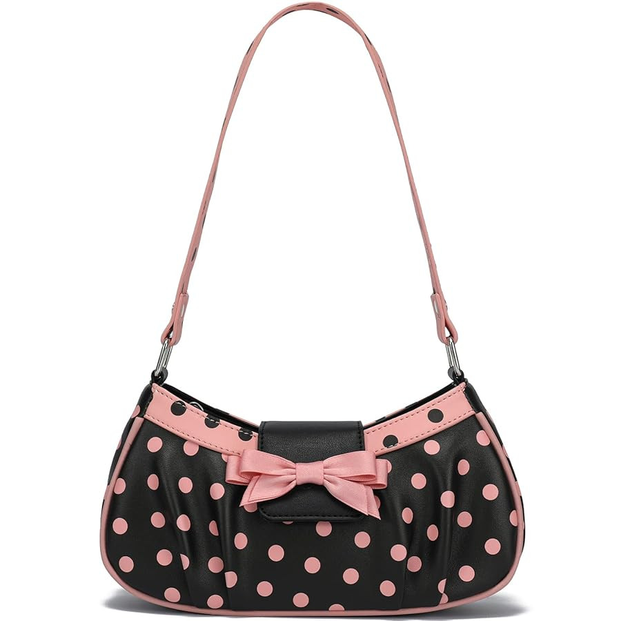 Women's Y2k Mini Purse Unique Small Shoulder Bag with Pink Bow and Polka Dots | Amazon (US)