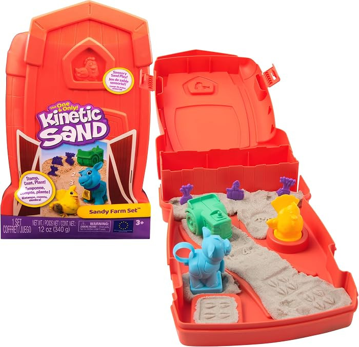 Kinetic Sand, Sandy Farm Set with 12oz Play Sand, 6 Tools & Molds, Reusable Barn Storage Case, To... | Amazon (US)