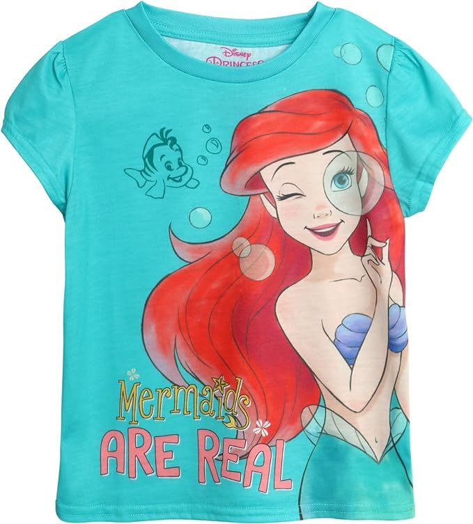 Disney Girls' T-Shirt - Cinderella, Little Mermaid, Rapunzel, Beauty and The Beast - Princess Shi... | Amazon (US)