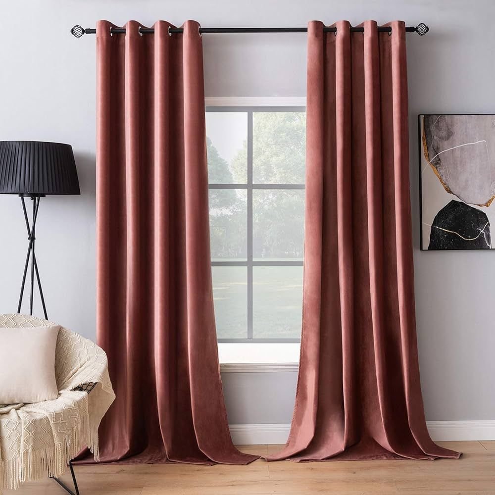 MIULEE Elegant Velvet Curtains Dusty Rose Pink Grommet Curtains Black Out Thermal Insulated Sound... | Amazon (US)