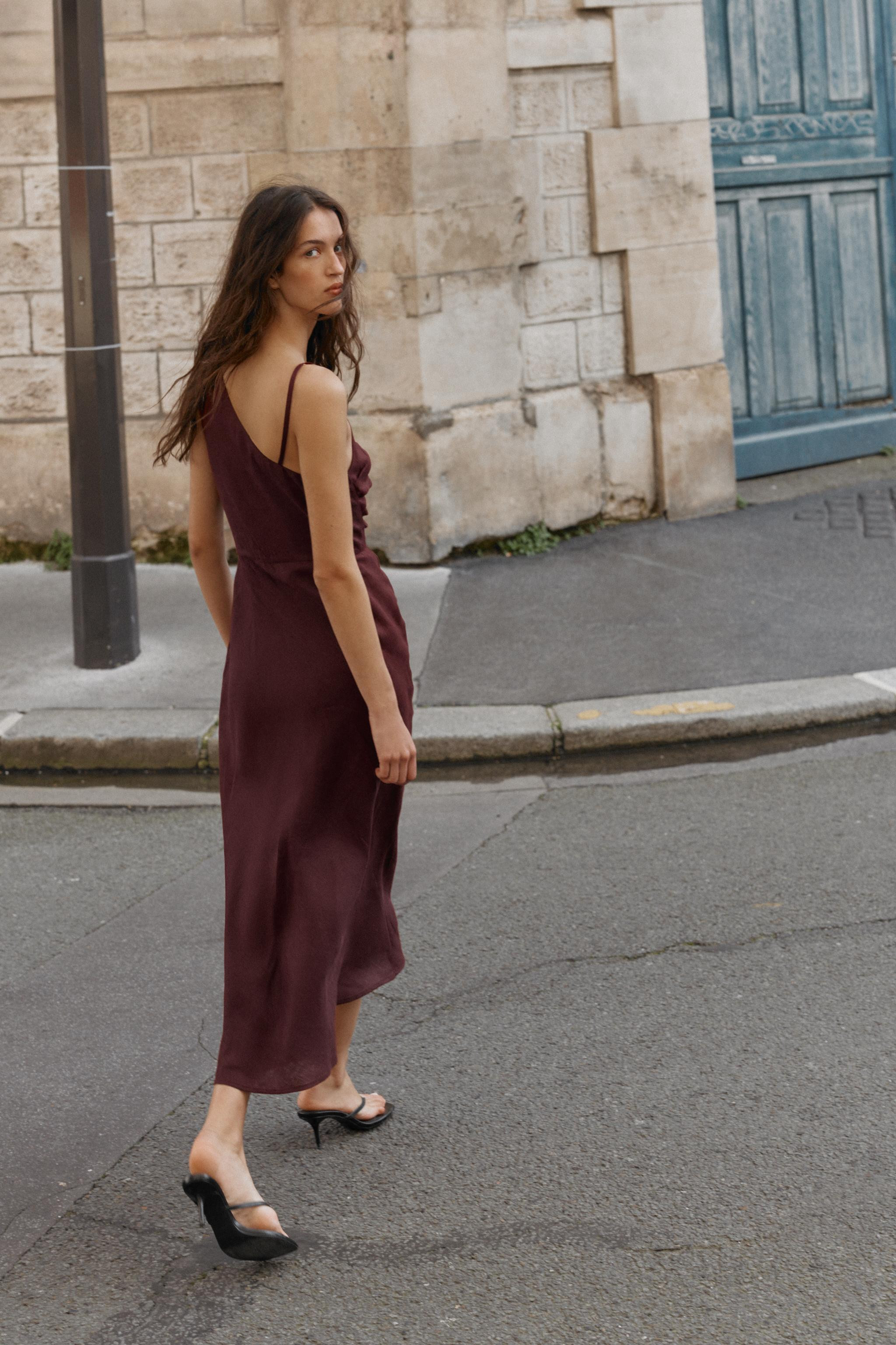 ASYMMETRIC 100% LINEN MIDI DRESS | Zara UK