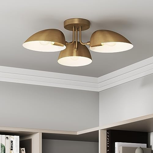 Nathan James Argo Semi Mount Flush Ceiling Light, 3-Lights Modern Retro Lighting with Black Round... | Amazon (US)
