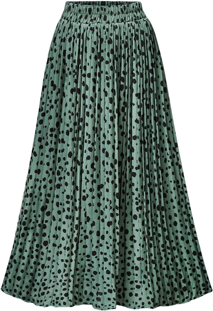 Womens Skirt Leopard Print Midi Long Shirring Skirts High Waisted A Line Skirts | Amazon (US)