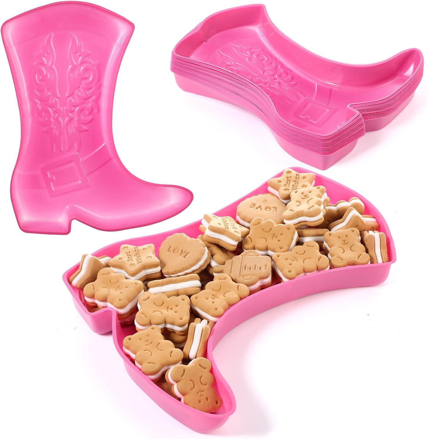 Uiifan 24 Pcs Cowboy Boot Serving Trays Pink Cowgirl Boot Plates Western Party Decorations Rodeo Theme Party Supplies Disposable Plastic Snacks Trays | Amazon (US)