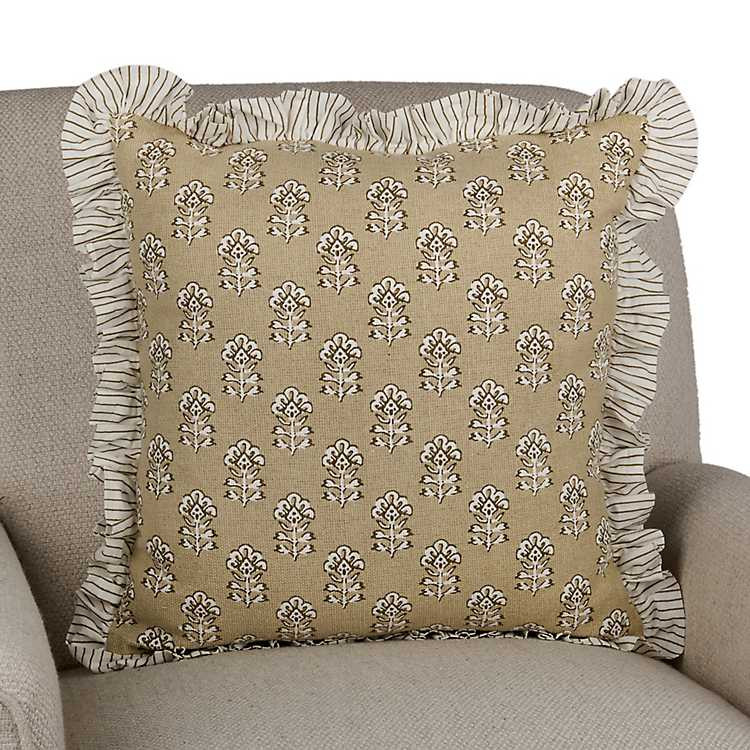 Taupe Millie Floral Ruffle Pillow | Kirklands