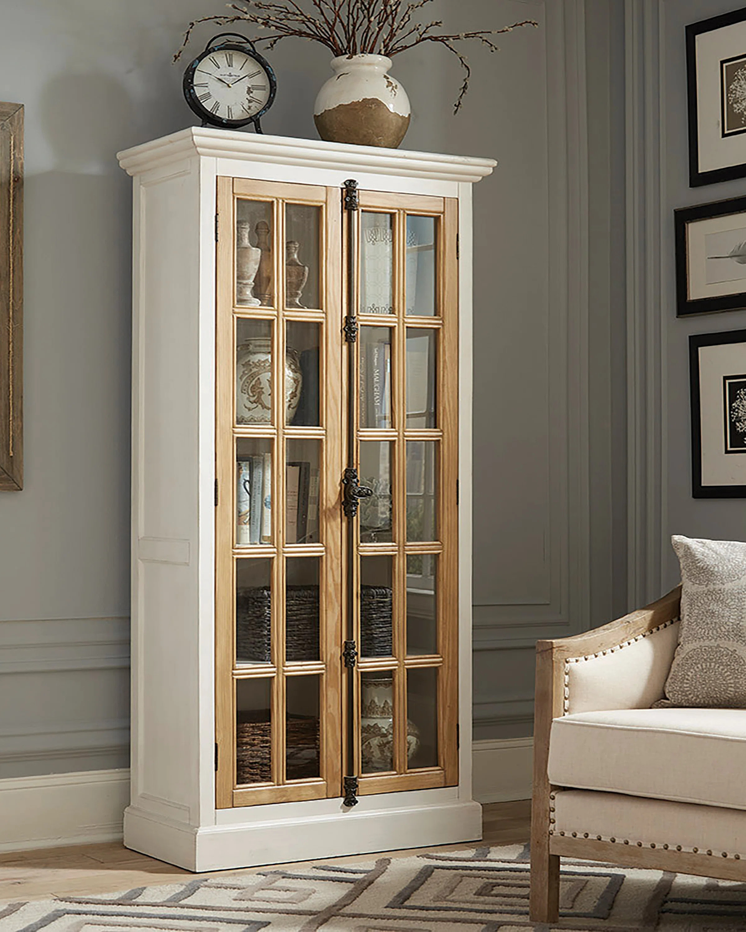 Red Barrel Studio 2 - Door Curio Cabinet in Antique White and Brown | Wayfair | Wayfair North America