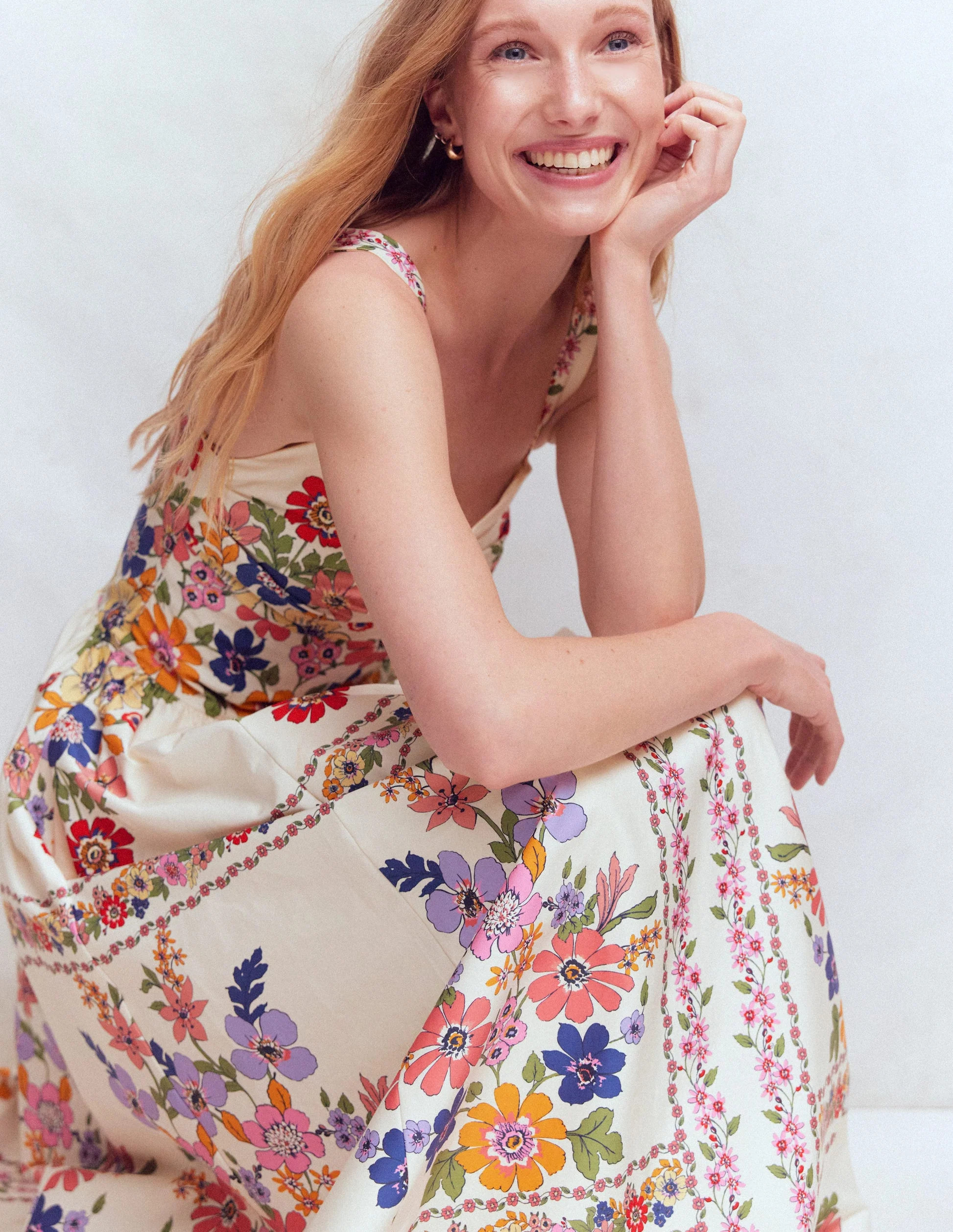 Fit and Flare Midi Dress-Multi Meadow Flowers Lattice | Boden (US)