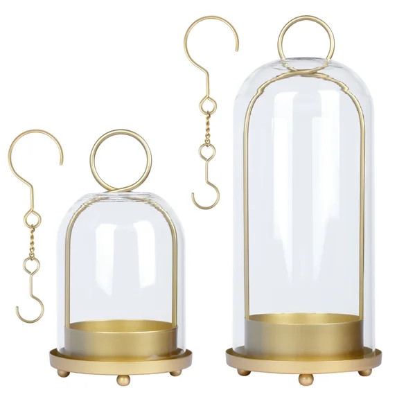 Fohil 5" & 4" Hurricane Glass Candle Holders, Set of 2 Metal Candle Holder with Handmade Sturdy G... | Walmart (US)
