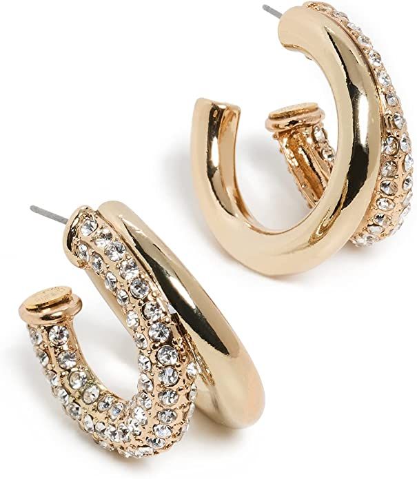 Kenneth Jay Lane Women's 14k Polished Gold Crystal Double Hoop Post Earrings | Amazon (US)