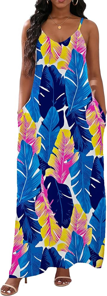 vunahzma Womens Casual Fashion Sleeveless Plus Size Loose Long Sexy Maxi Dress with Pockets | Amazon (US)