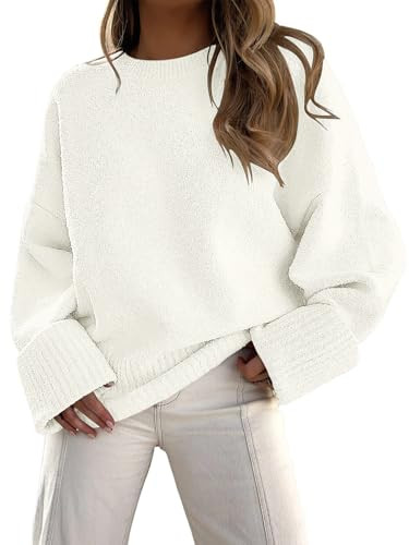 LILLUSORY Oversized Sweater Womens 2025 Fall Fashion Outfits Pullover Long Tunic Old Money Winter Cozy Clothes Cute Crewneck Trendy Knit Chunky Warm Knitted Ladies Top White | Amazon (US)