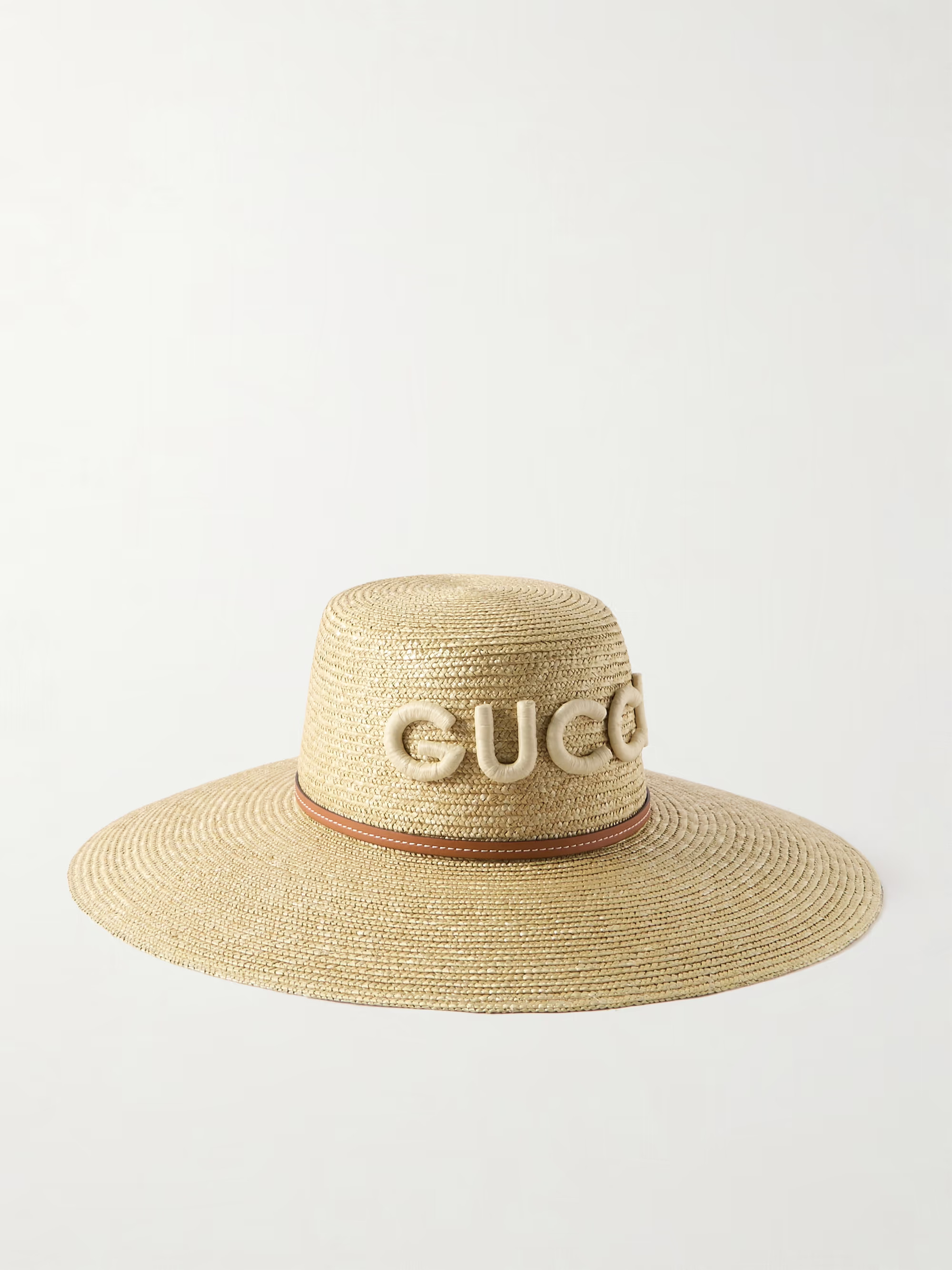 Appliquéd leather-trimmed straw hat | NET-A-PORTER (UK & EU)