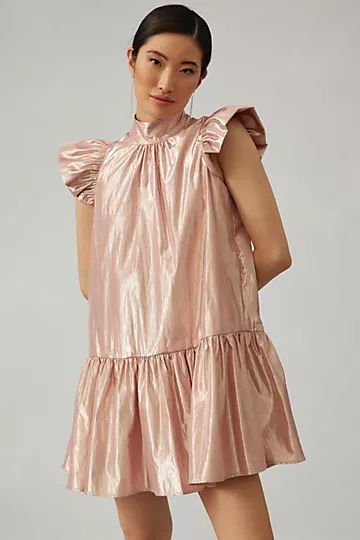 Corey Lynn Calter Flutter-Sleeve Shine Dress | Anthropologie (US)