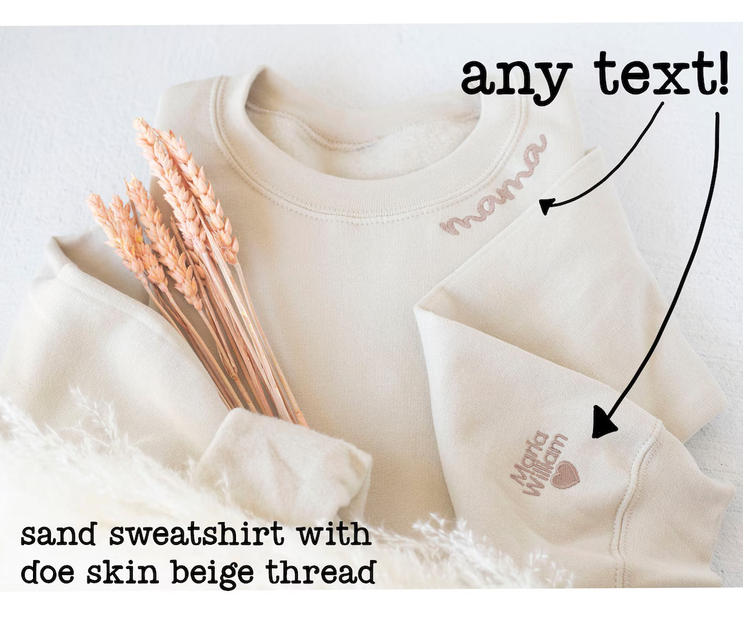 Custom Collar and Sleeve Embroidered Sweatshirt, Embroidered Mom Grandmother Sweatshirt with Kids... | Etsy (US)