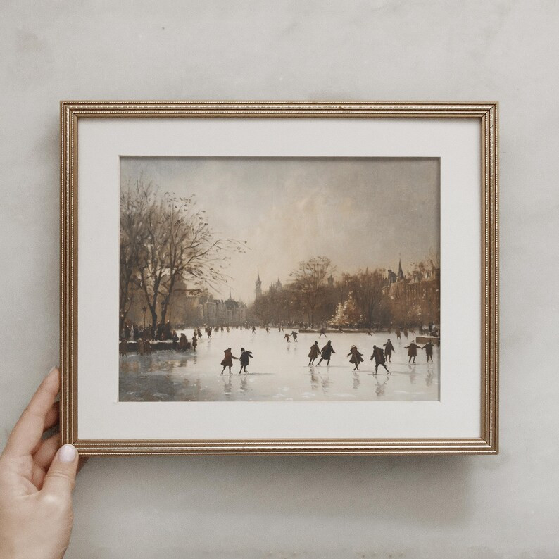 Printable Winter Wall Art | Ice Skating Rink Print | Vintage Christmas Painting | Rustic Holiday ... | Etsy (US)