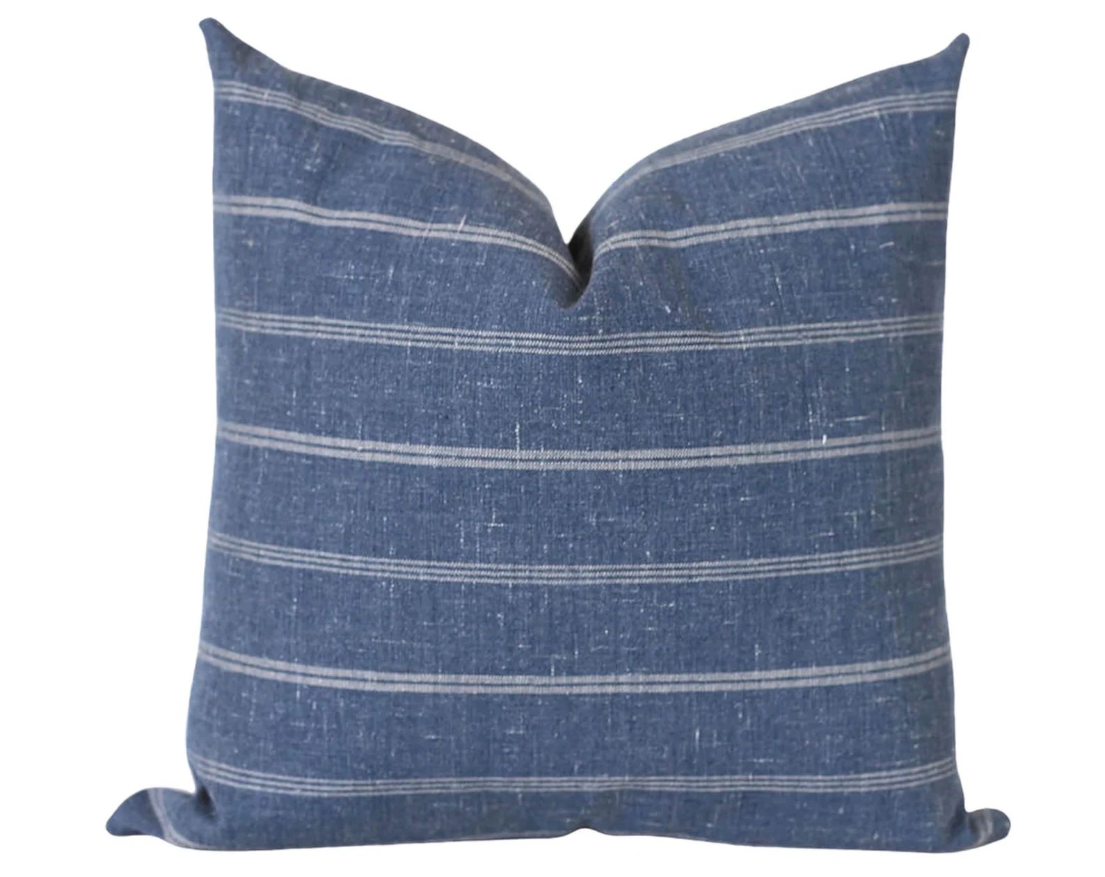 Blue Pillow Covers Grey Stripe Pillow Cover Denim Pillow - Etsy | Etsy (US)