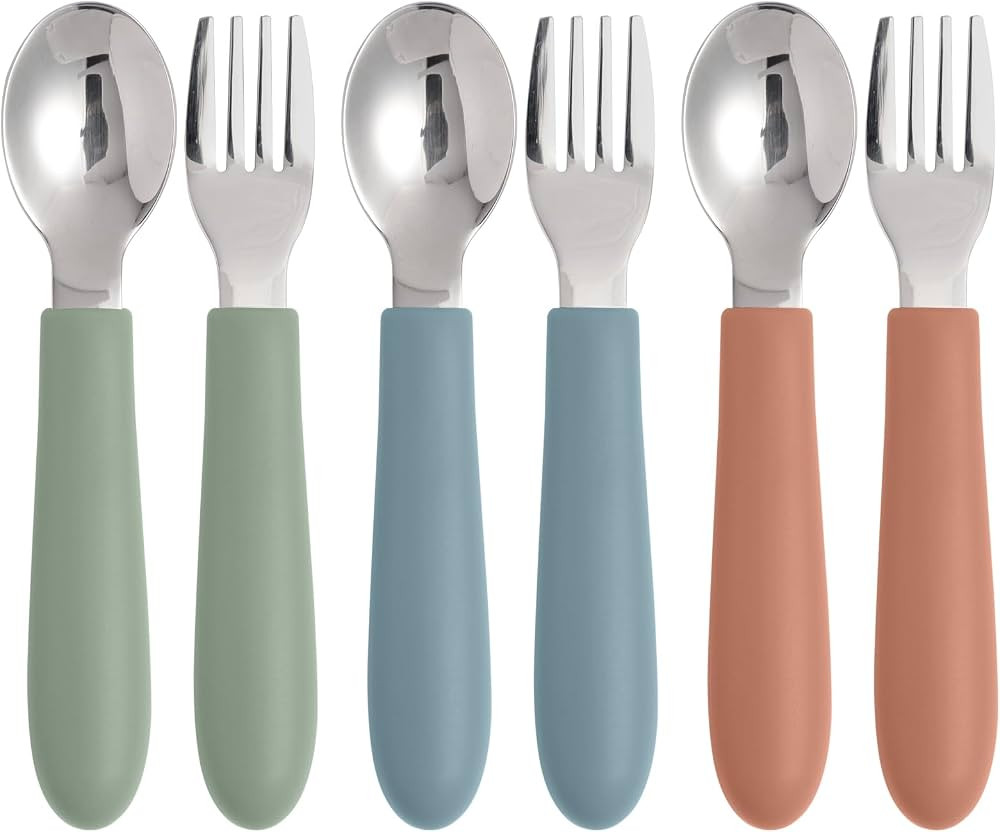 Toddler Utensils, Kids Silverware with Silicone Handle, Spoons and Forks Set, 18/8 Stainless Stee... | Amazon (US)