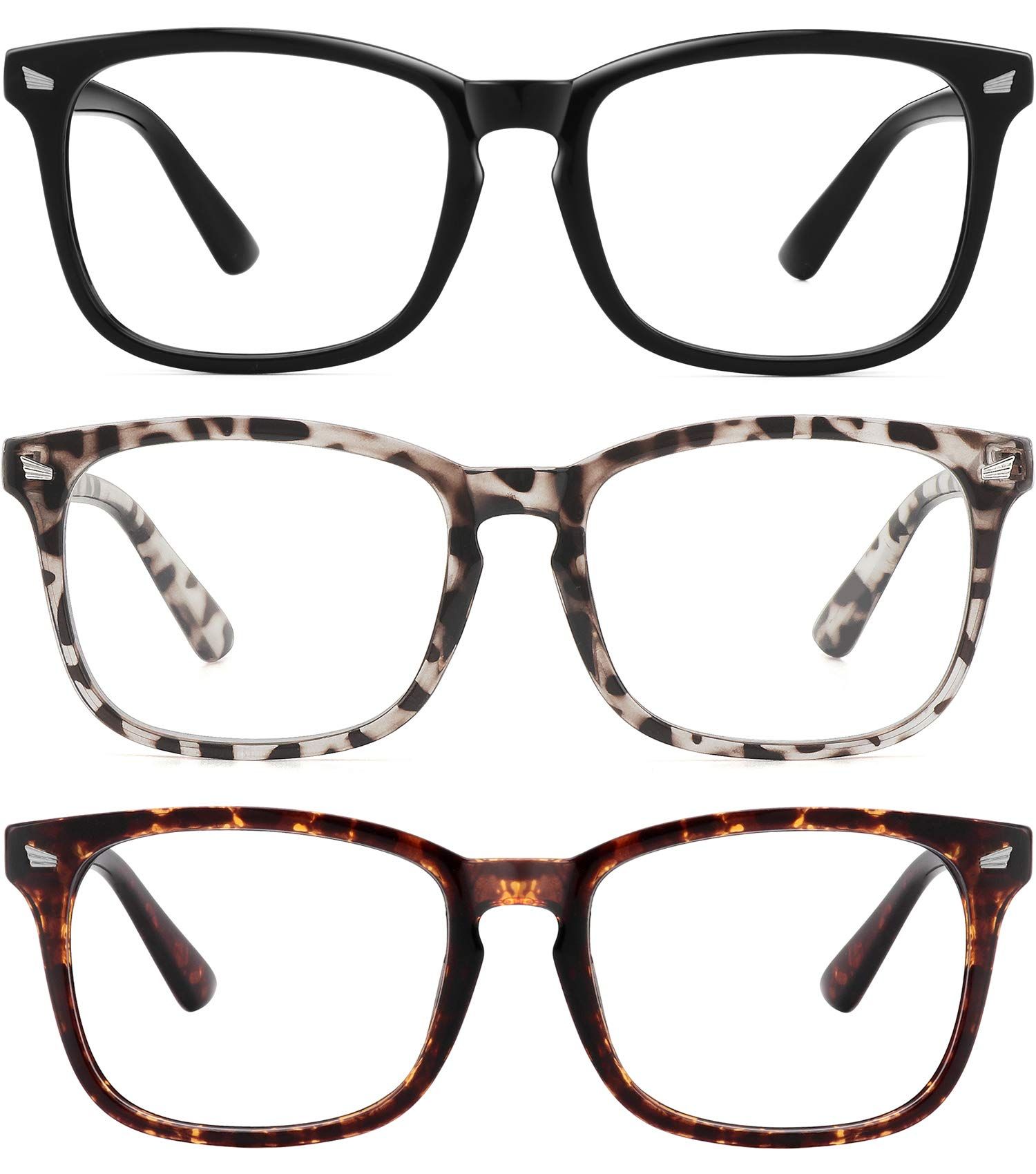 MEETSUN Blue Light Blocking Glasses, Anti Eye Strain Headache (Sleep Better),Computer Reading Glasses UV400 Transparent Lens (Black+Leopard+Tortoise, 53) | Amazon (US)