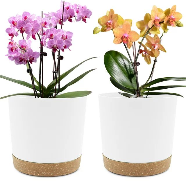 QCQHDU 2 Pack Plant Pot, White Plastic Indoor Planter With Drainage Holes And Removable Base | Walmart (US)