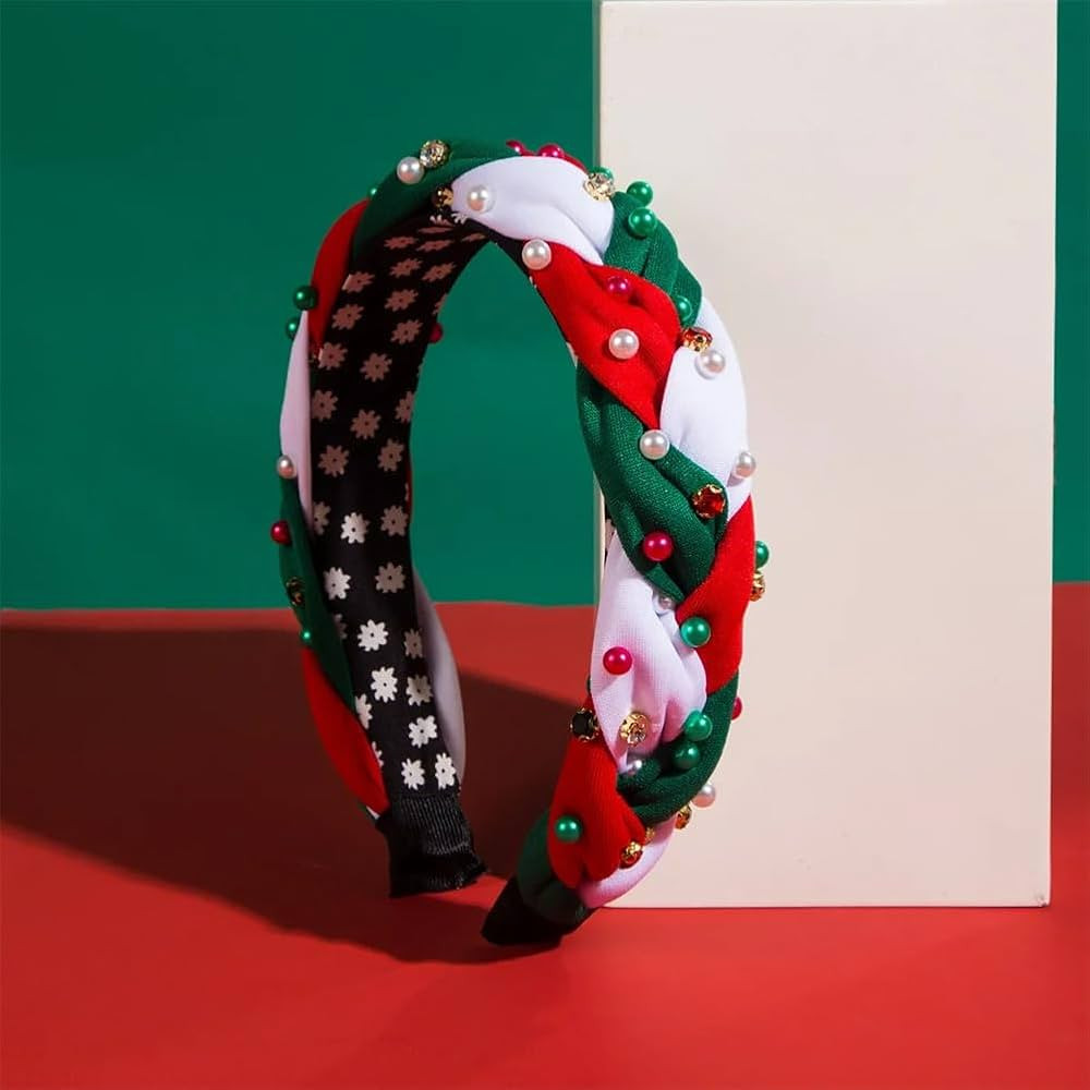 Women Girls Pearl Beaded Christmas Hairband Twisted Braid Headband Holiday Party Hair Accessories... | Amazon (US)