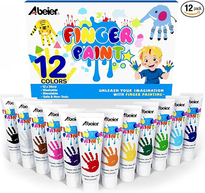 ABEIER Washable Finger Paint for Toddlers, Safe Non-Toxic, 12 Vibrant Colors (1.21fl oz), Baby Sa... | Amazon (US)