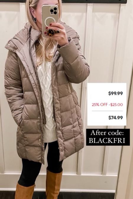 I am 5’8, 150ish lbs: ⭐️Gray Coat: size 10 ⭐️Cole Haan cashew coat: size Large ⭐️Ralph Lauren houndstooth: size Large ⭐️Barrnardo packable hooded jacket: Large A friend requested some coats and jackets, so here are some favorites of mine! The puffer jacket that is an additional 25% off with promo code is one that I bought for snowy, freezing weather. The brown houndstooth jacket and the last puffer coat are a bit more lightweight. The gray is a beautiful dress coat that is warm and perfect to have for holiday dinners and parties. 🎀TO SHOP: Click the link in my profile above and tap “⭐️Shop my Instagram posts.” (Commissionable link)

#LTKsalealert #LTKSeasonal #LTKHoliday