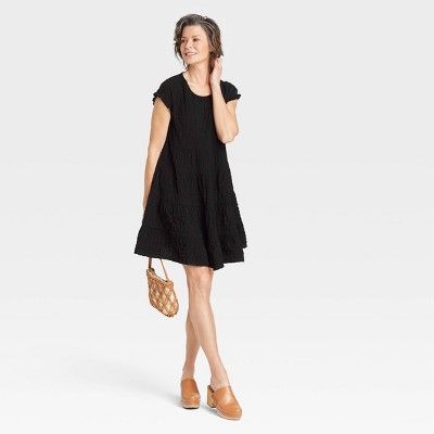 Women's Flutter Short Sleeve Textured Tiered A-Line Dress - Knox Rose™ | Target