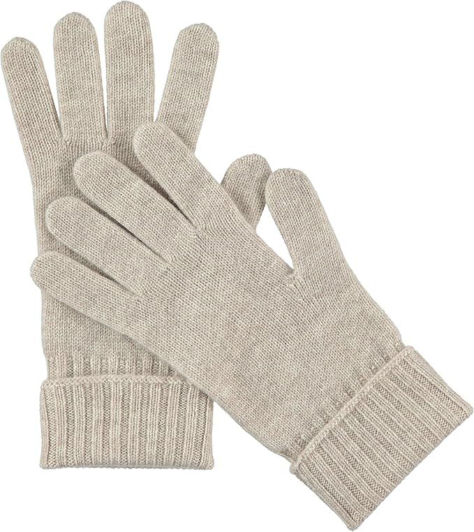 Manio Cashmere Women's 100% Cashmere Knitted Gloves Pure Soft Comfortable With Ribbed Cuffed | Amazon (US)