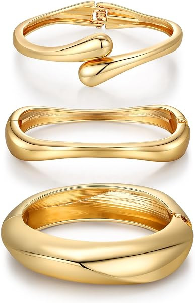Chunky Gold Bangle Bracelets for Women Trendy 14K Gold Plated Cuff Bracelets Stack, Dainty Gold B... | Amazon (US)