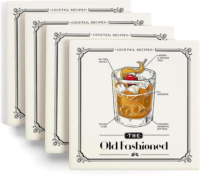 Prohibition, Cocktail Recipe, Old Fashioned (Absorbent Ceramic Coasters Set of 4 Matching Images,... | Amazon (US)