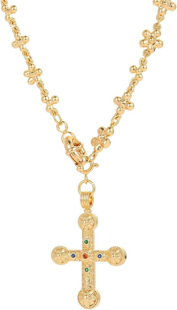 Stunning 18k gold cross necklace featuring vibrant zircon stones in four captivating colors - a t... | Amazon (US)