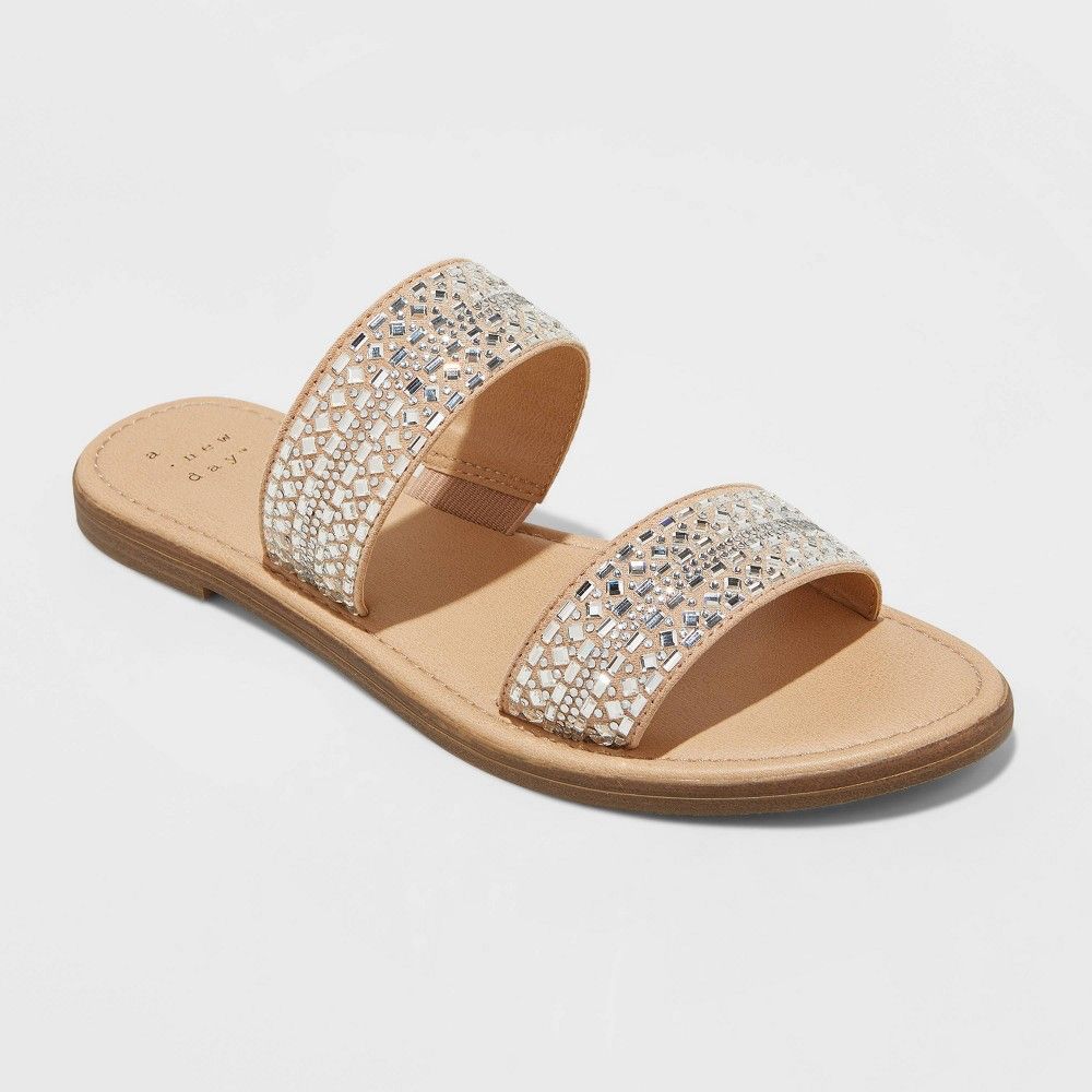 Women's Kersha Embellished Slide Sandals - A New Day Taupe 6.5, Brown | Target