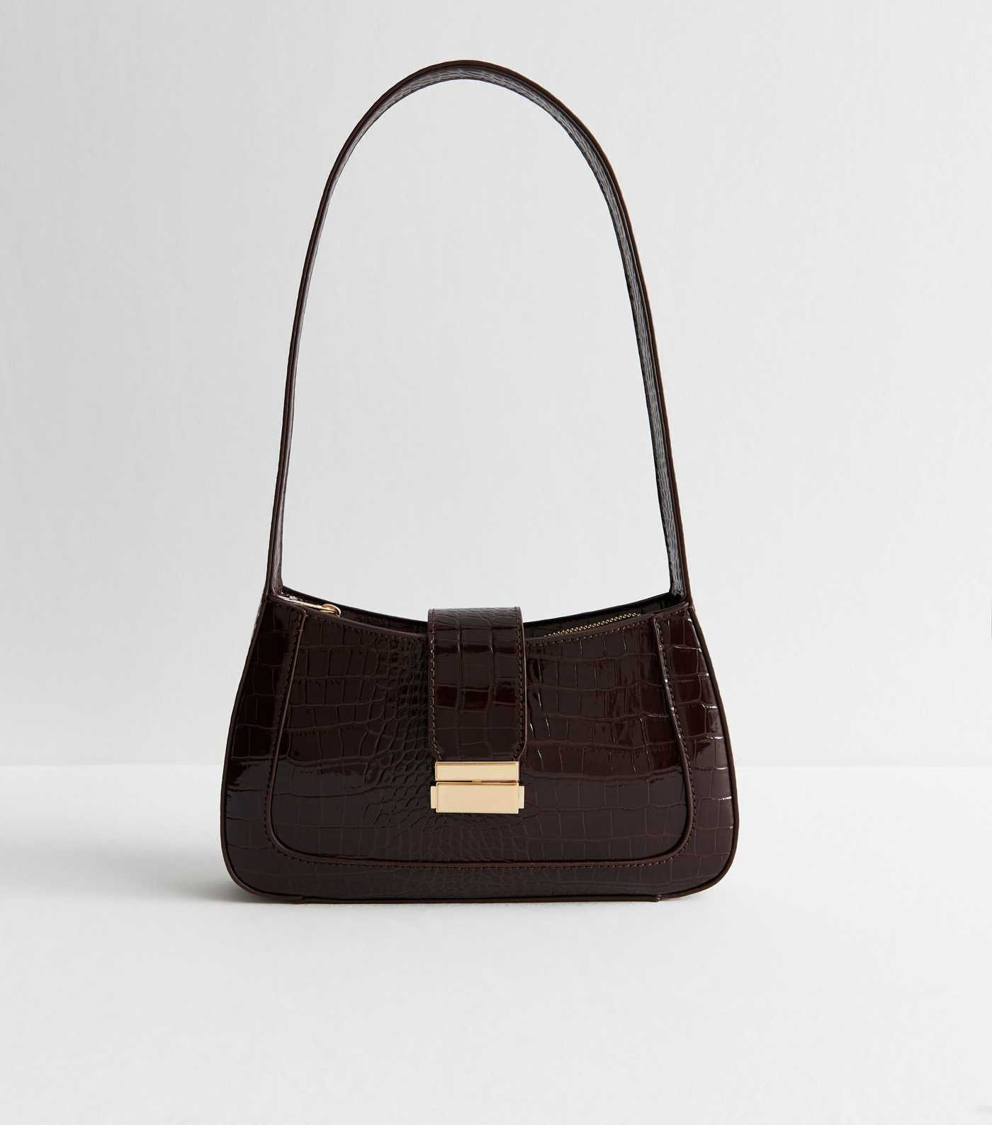 Dark Brown Faux Leather Crocodile Effect Shoulder Bag | New Look | New Look (UK)