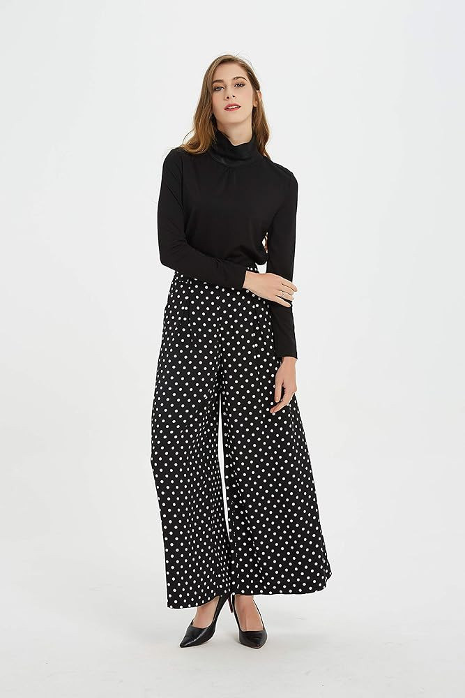 Tronjori Women High Waist Casual Wide Leg Long Palazzo Pants Trousers Regular Size | Amazon (US)