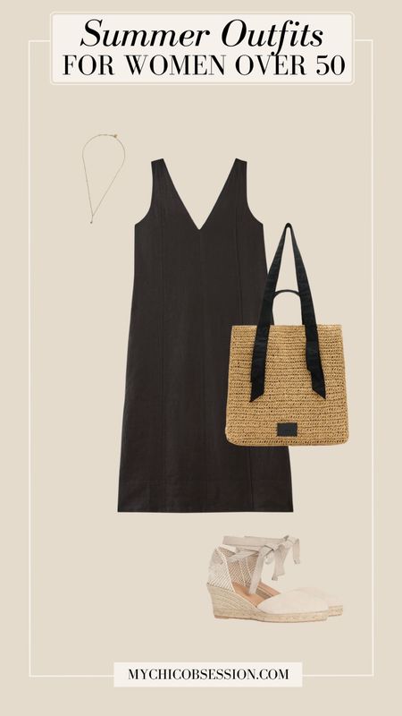 Style this little black dress for summer with this linen v-neck shift dress. Add a basket tote with black handles, a gold necklace, and espadrilles.

#LTKSeasonal #LTKstyletip #LTKover40