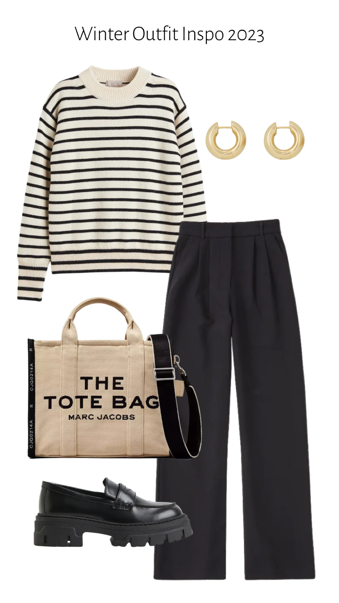 Winter work outfit inspo 🖤 business casual, work outfit, striped sweater, Marc jacobs tote bag 

#LTKworkwear