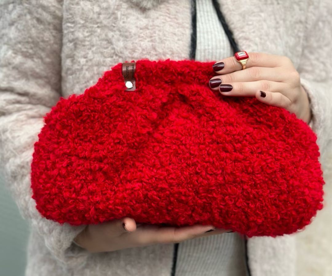 Shearling Clutch Womens Handbag Knitting Puffy Clutch Red Evening Bag for Womens - Etsy | Etsy (US)
