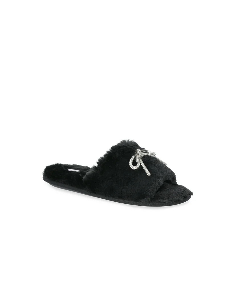 Joyspun Women's Rhinestone Bow Open-Toe Slippers | Walmart (US)