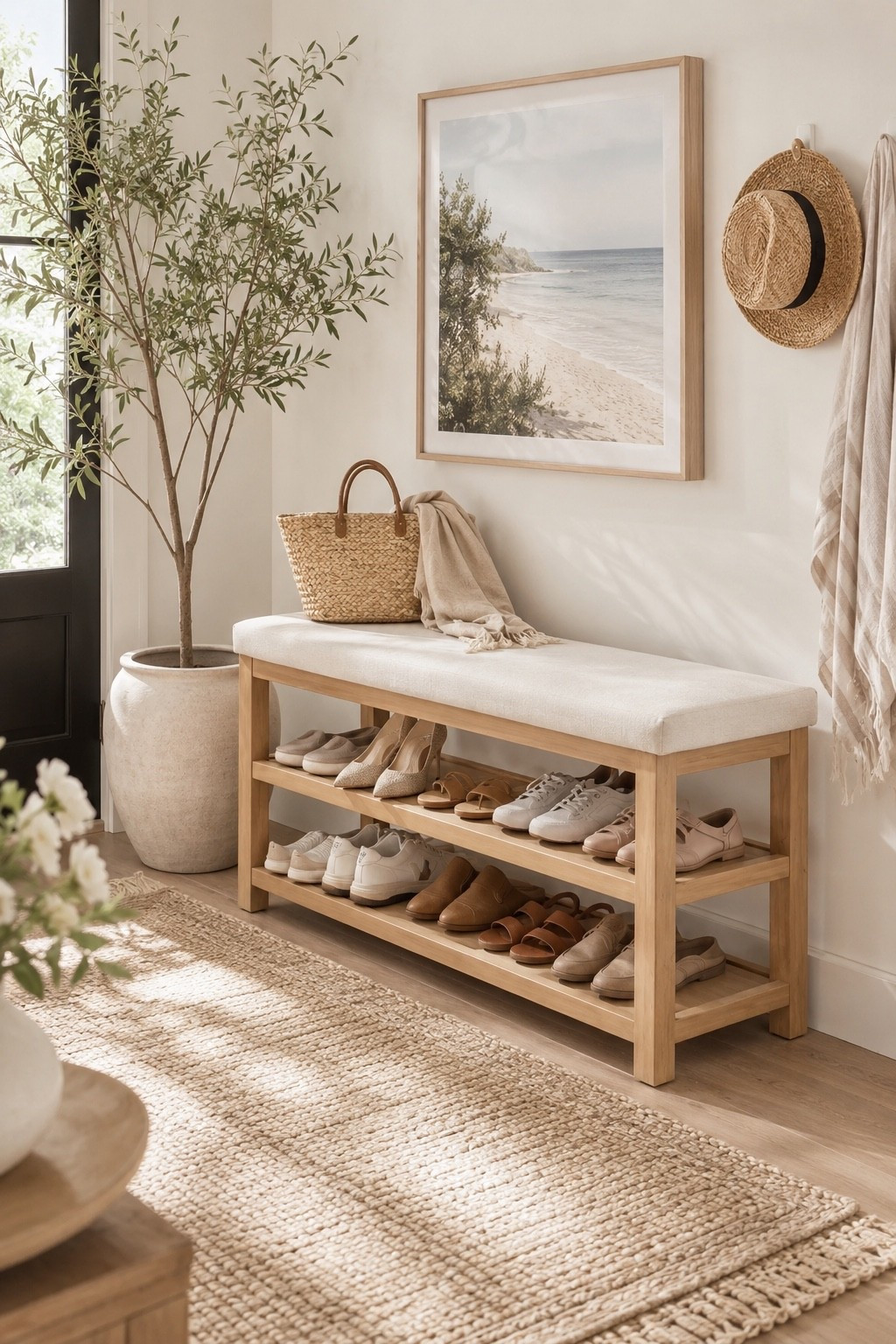 Entryway storage made easy with this upholstered bench with built in shoe storage! 

On sale for $139 this weekend! 

Shoe storage, entryway, mud room, wayfair find
