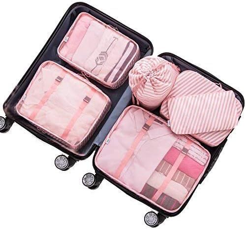 Adwaita 6 Set Packing Cubes, Travel Luggage Packing Organizers (Pink Stripe) | Amazon (US)