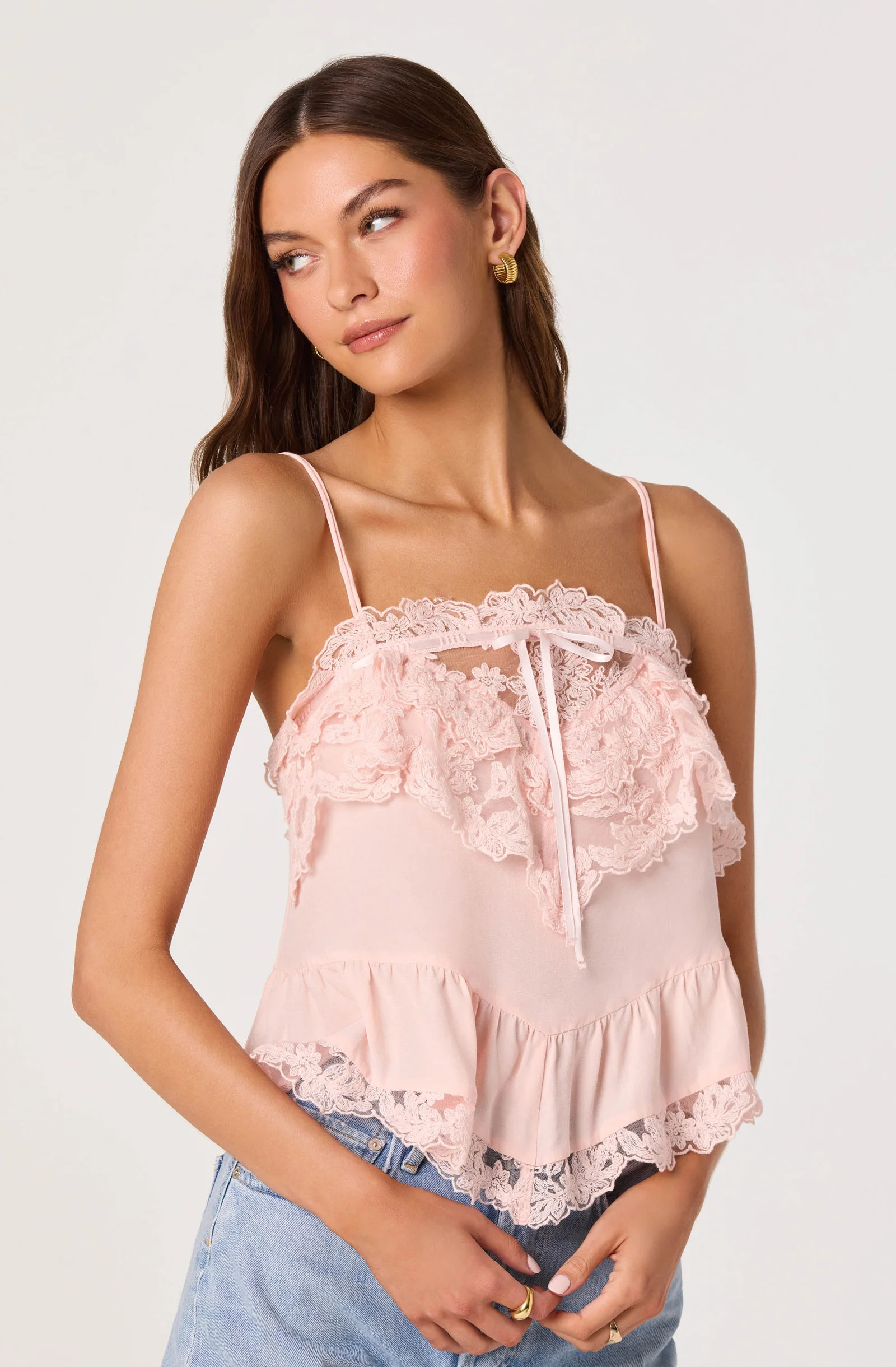 Cosette Ruffled Lace Trim Cami - Light pink / XS | ASTR The Label (US)