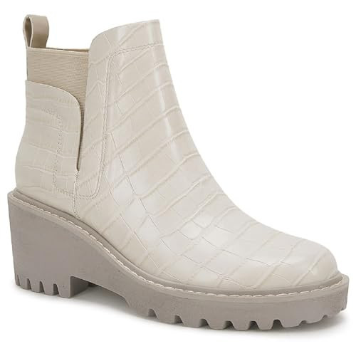 Womens Platform Chelsea Boots Lug Sole Chunky Heel Ankle Boots White Fuax Leather Slip on Combat Fashion Booties | Amazon (US)