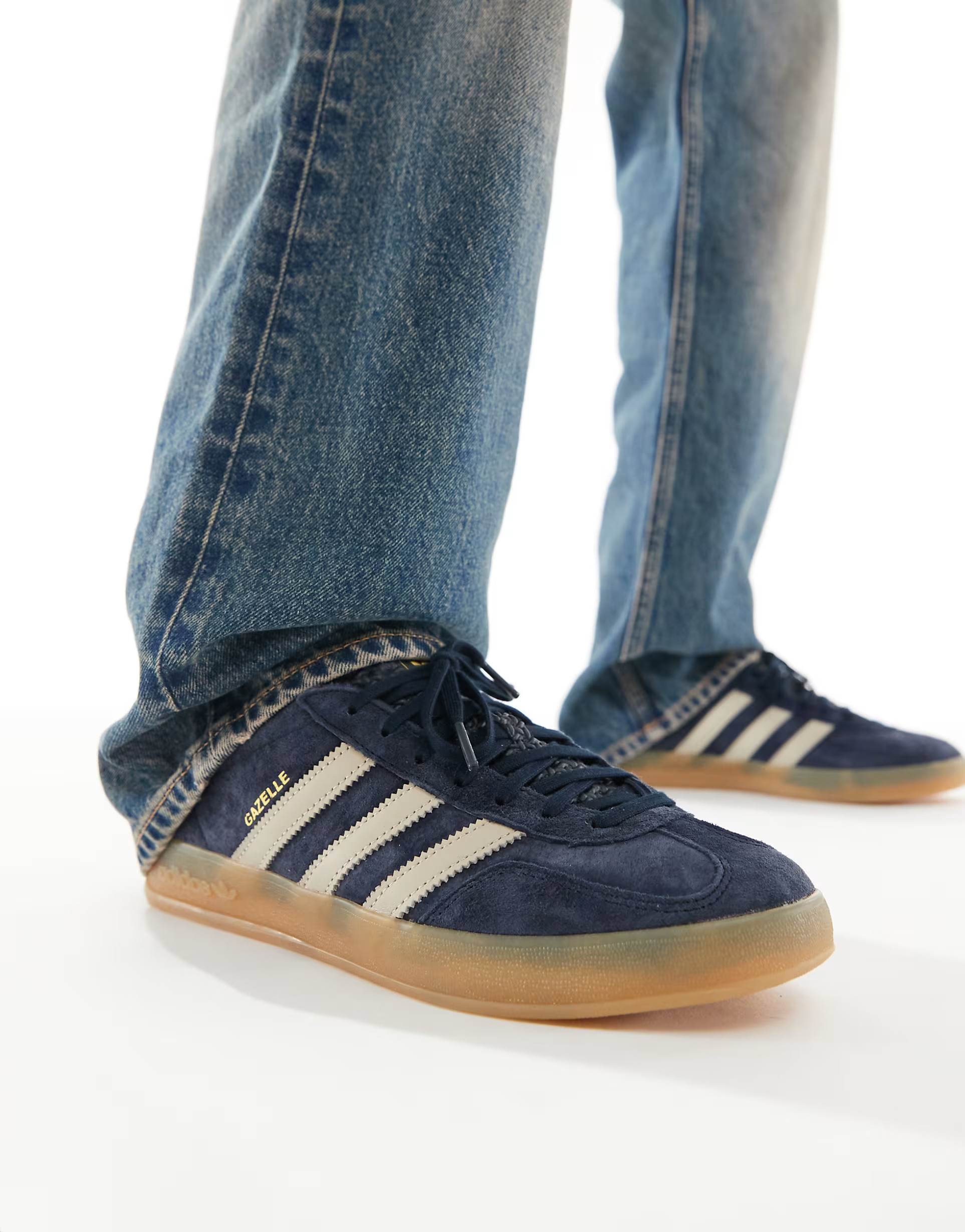 adidas Originals Gazelle Indoor trainers in navy and beige | ASOS (Global)