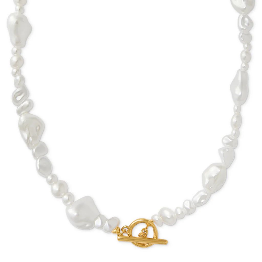 Statement Organic Mixed Pearl T-Bar Necklace | Orelia