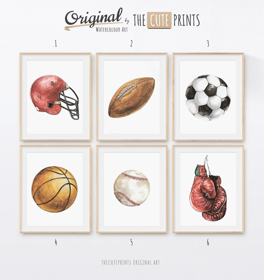 Sport Art Prints Set of 6 Printable Sport Wall Art for Boys - Etsy | Etsy (US)