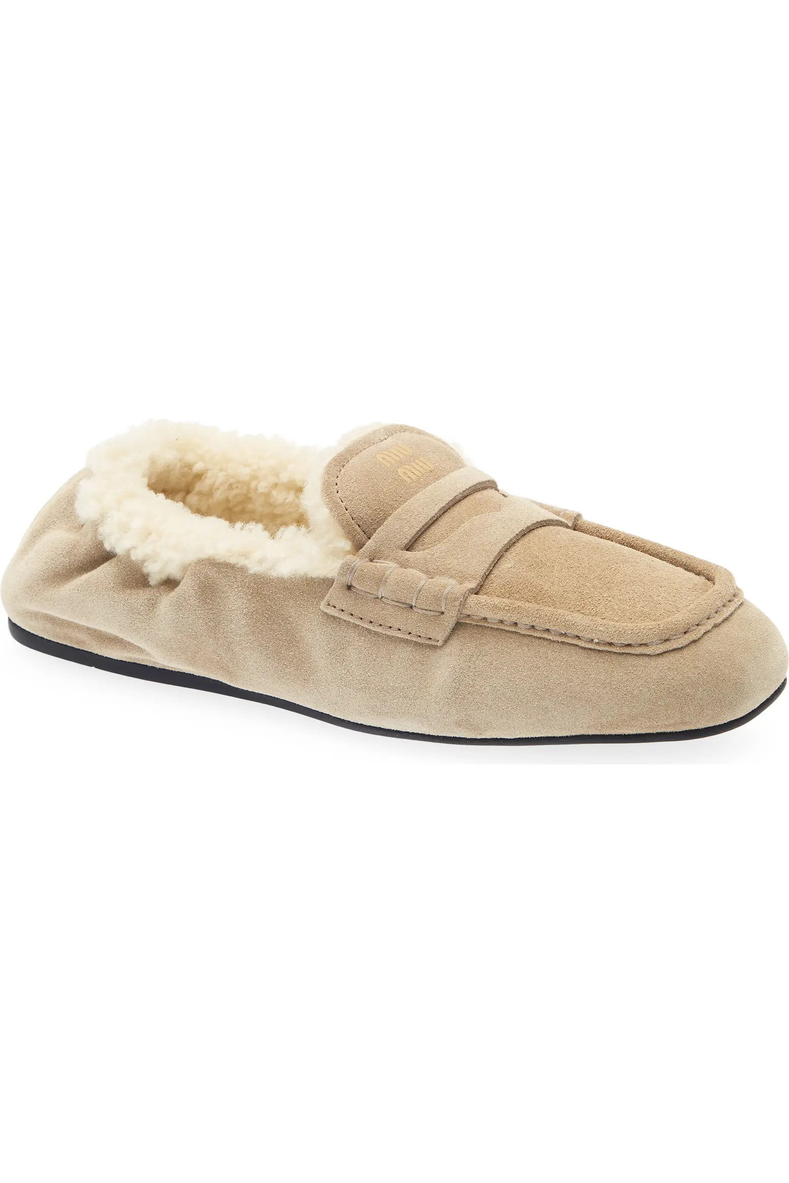 Miu Miu Ruches Genuine Shearling Lined Loafer (Women) | Nordstrom | Nordstrom