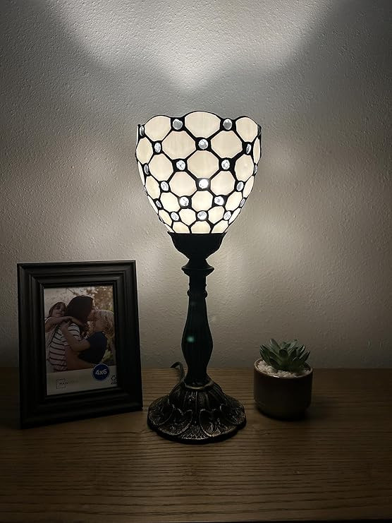 Tiffany Torch Mini Table Lamp White Stained Glass Crystal Beans Included LED Bulb for Living Room... | Amazon (US)