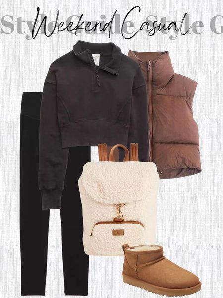 Weekend casual, outfit Inspo, outfit ideas, winter outfit, puffer vest, Uggs, ugh boots, Sherpa backpack, American eagle, aerie, leggings, quarter zip

#LTKsalealert #LTKstyletip #LTKfit