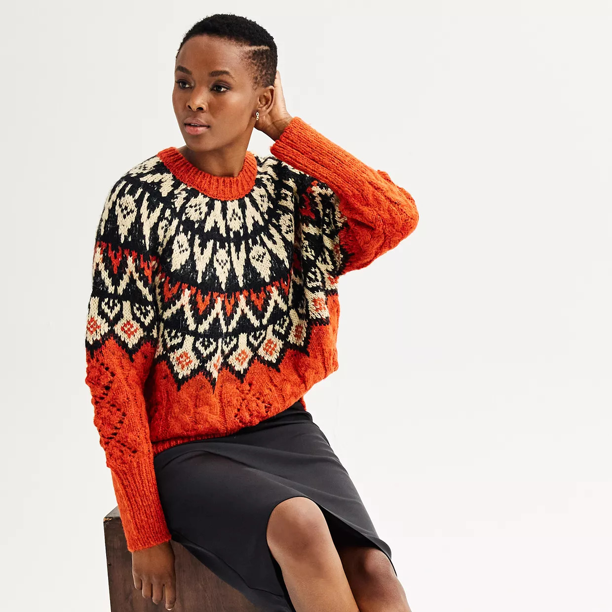 Women's Industry Mockneck Fair-Isle Cable-Knit Sweater | Kohl's